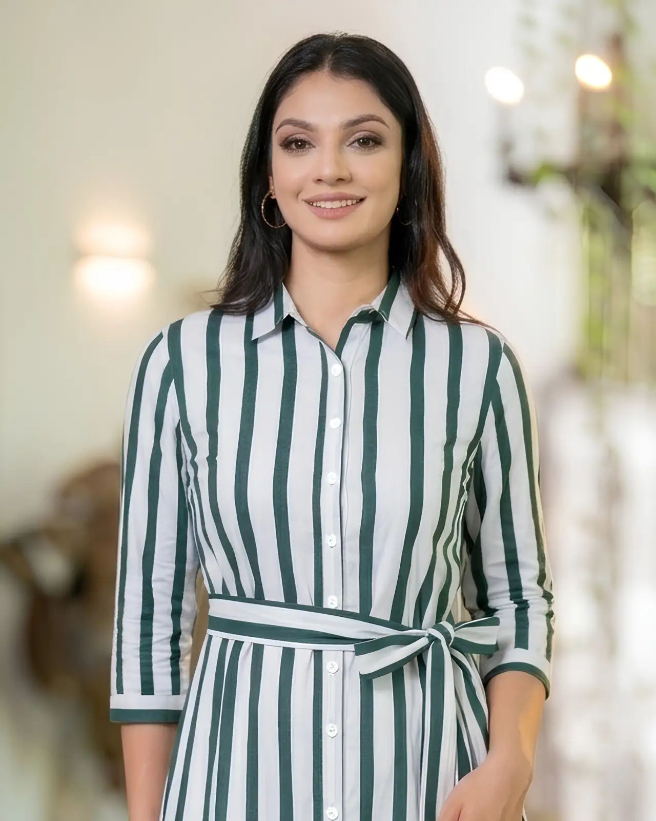 The Self-Tie Stripped Button-Down Maxi Dress - Image 5