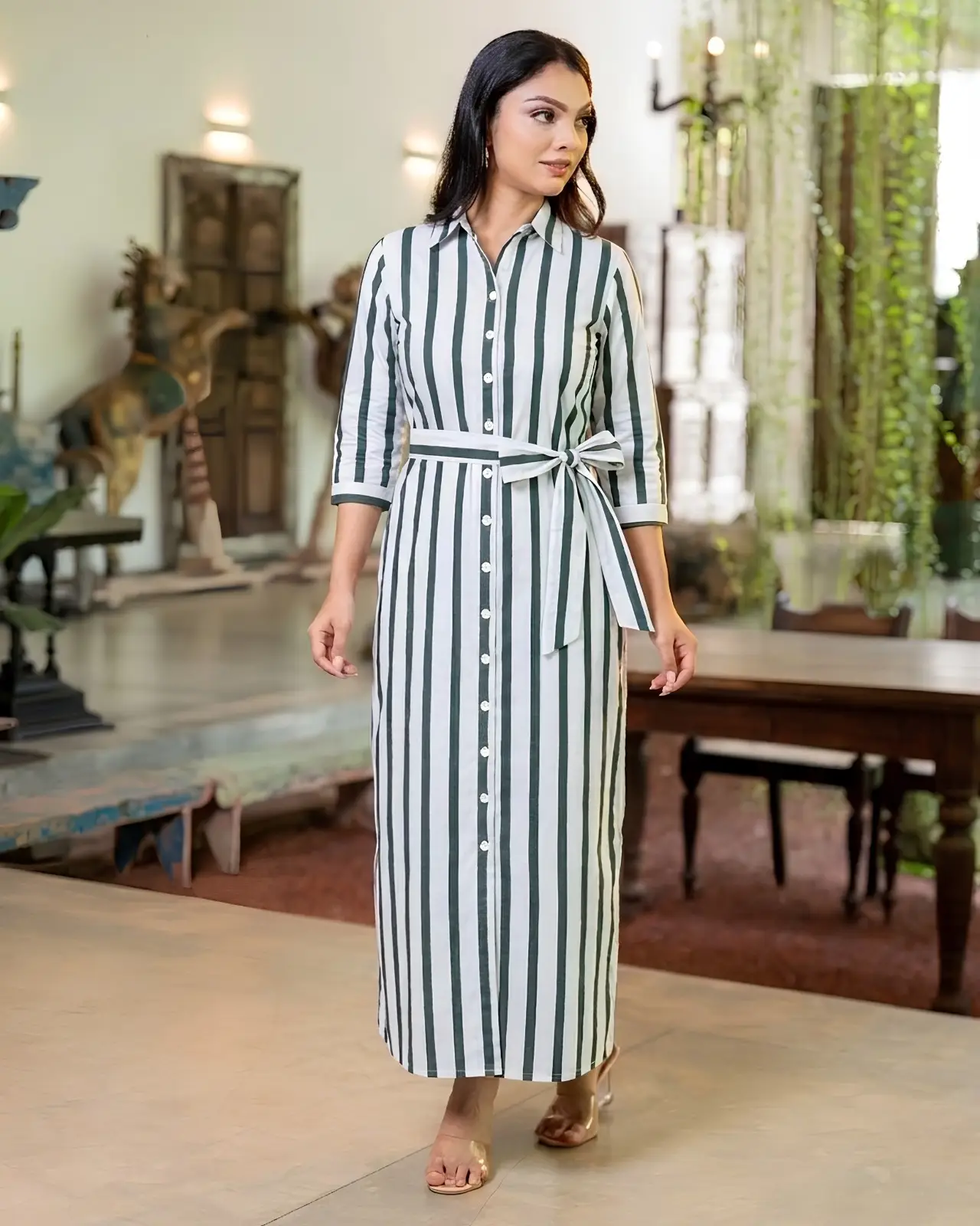 The Self-Tie Stripped Button-Down Maxi Dress - Image 2