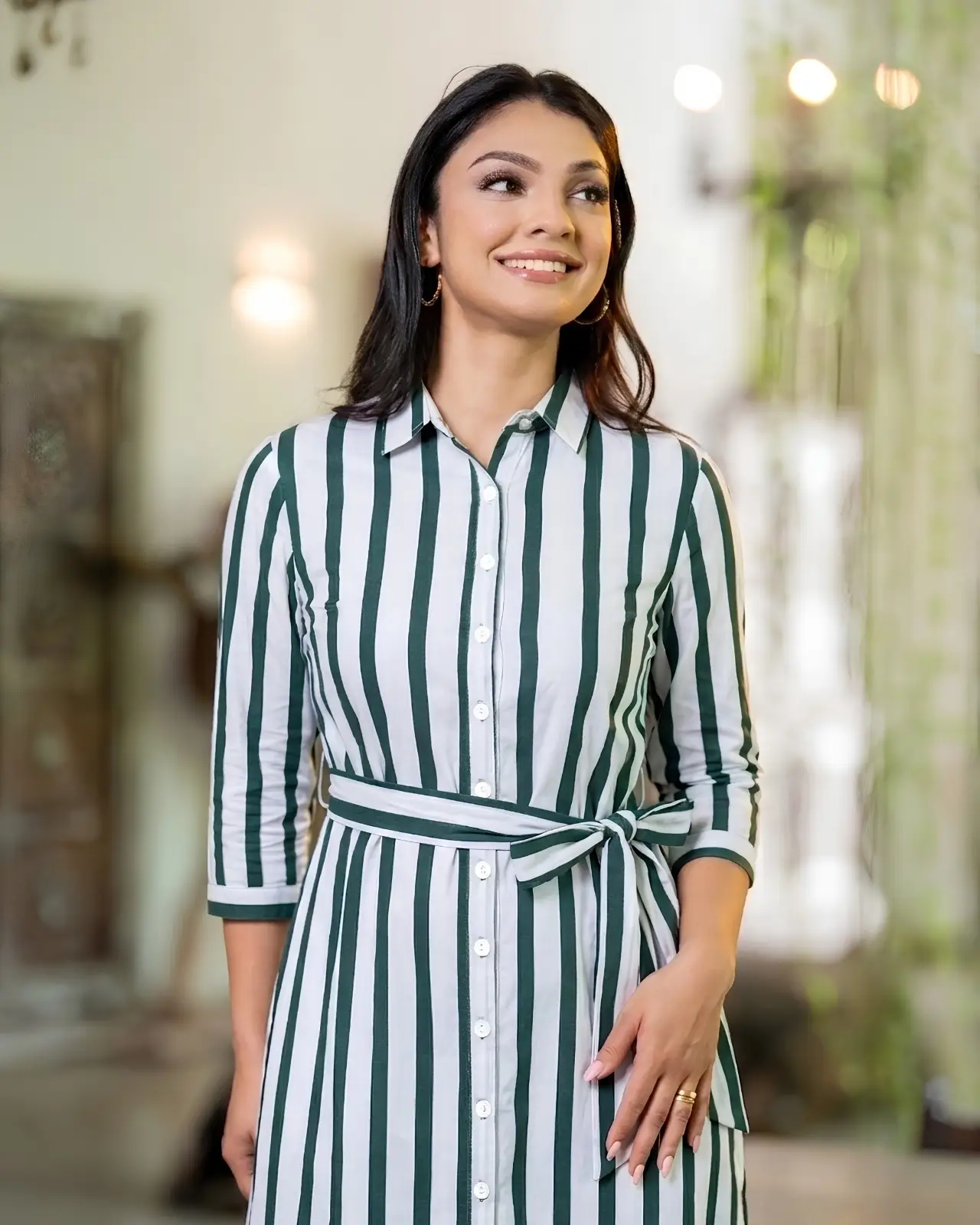 The Self-Tie Stripped Button-Down Maxi Dress - Image 4