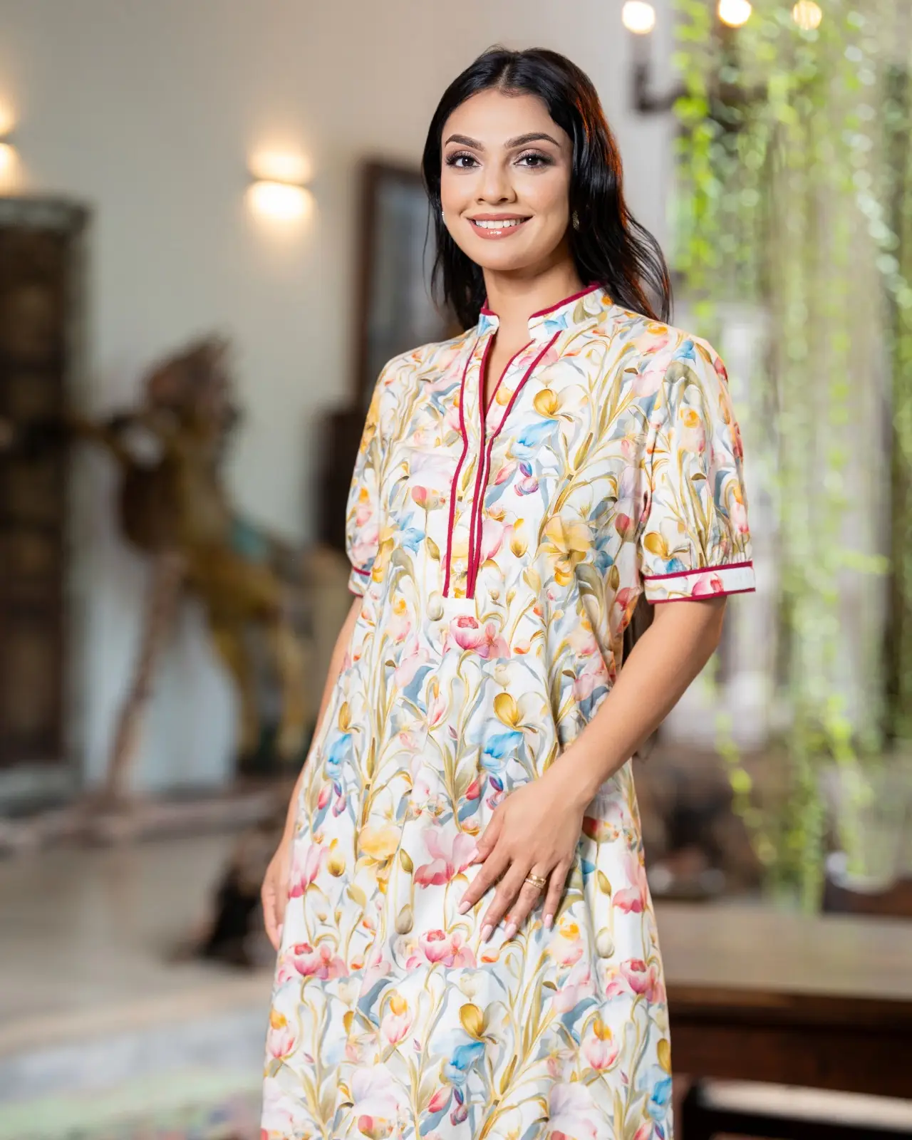 The Blossom Contrast Piped-Collar Short Dress - Image 3
