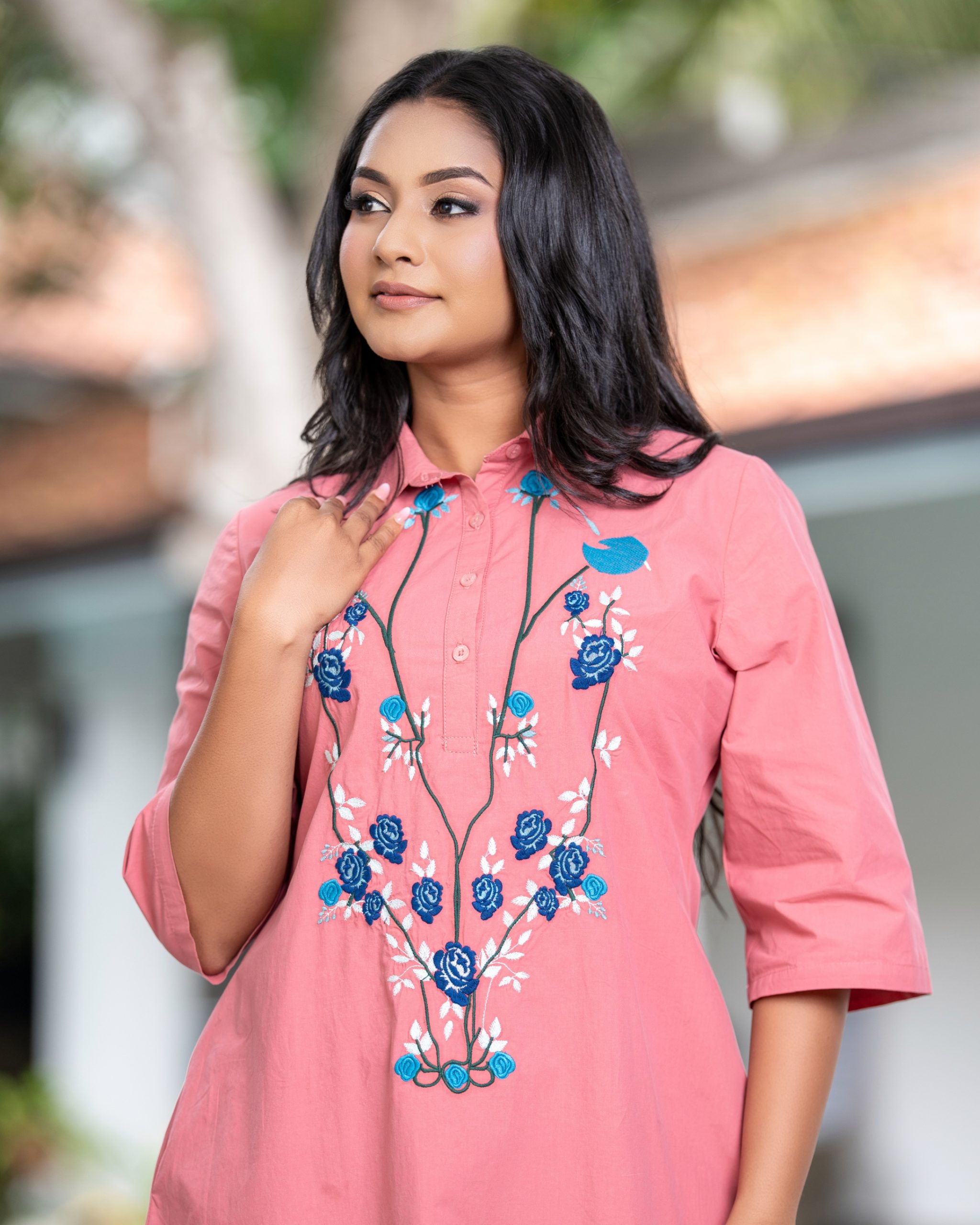Embroidered Shift Short Shirt Dress - Image 6