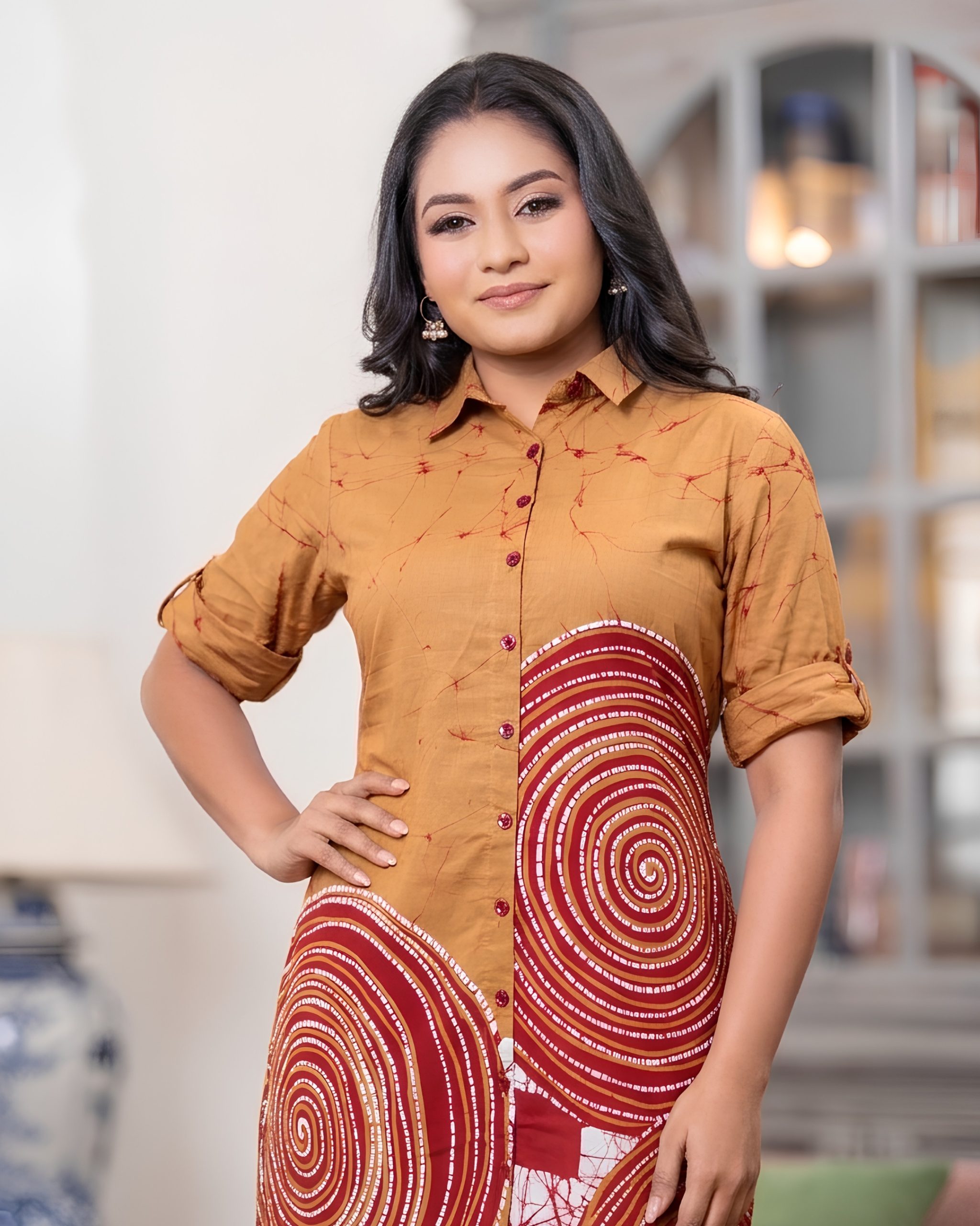 Abstract Batik Detailed Midi Shirt Dress - Image 3