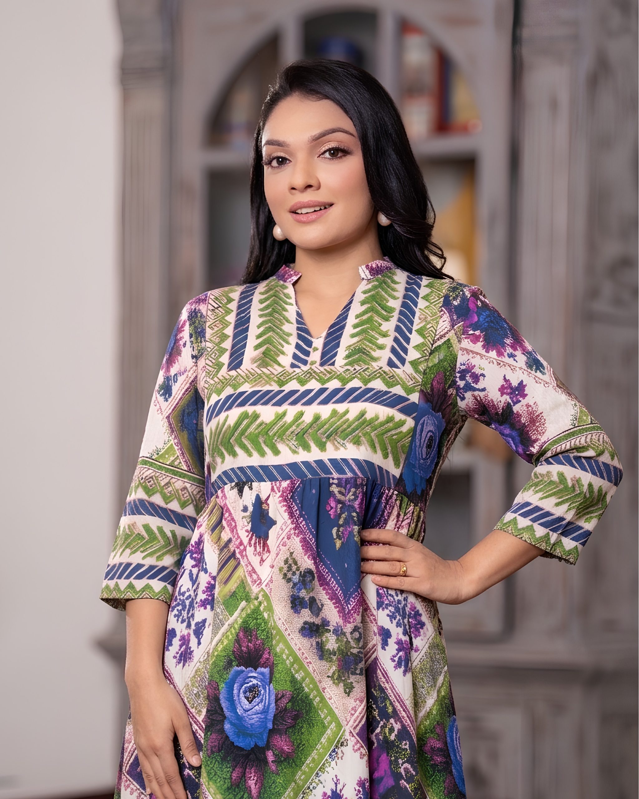 Empire waist Boho Harlequin Floral Maxi Dress - Image 4