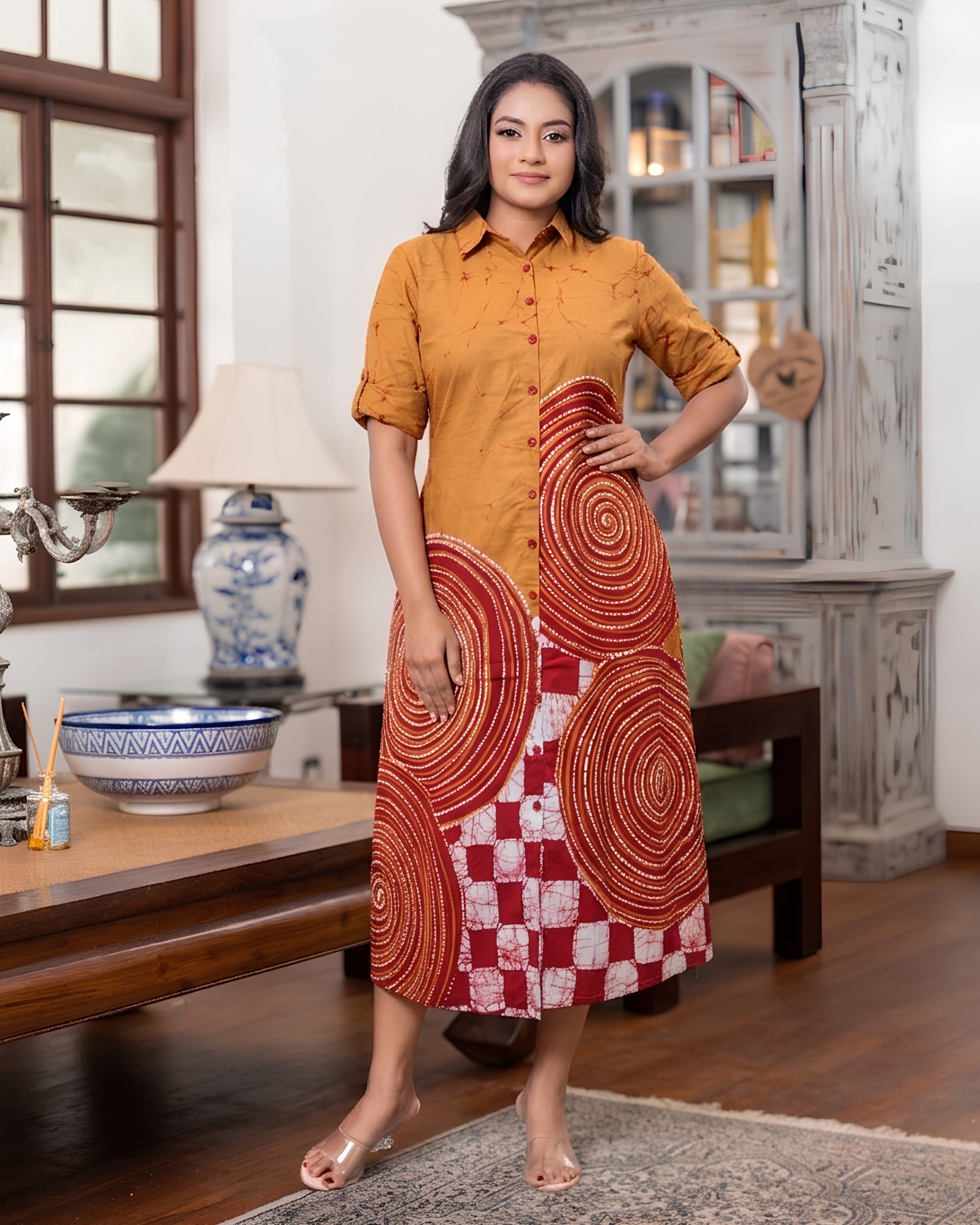 Abstract Batik Detailed Midi Shirt Dress - Image 2