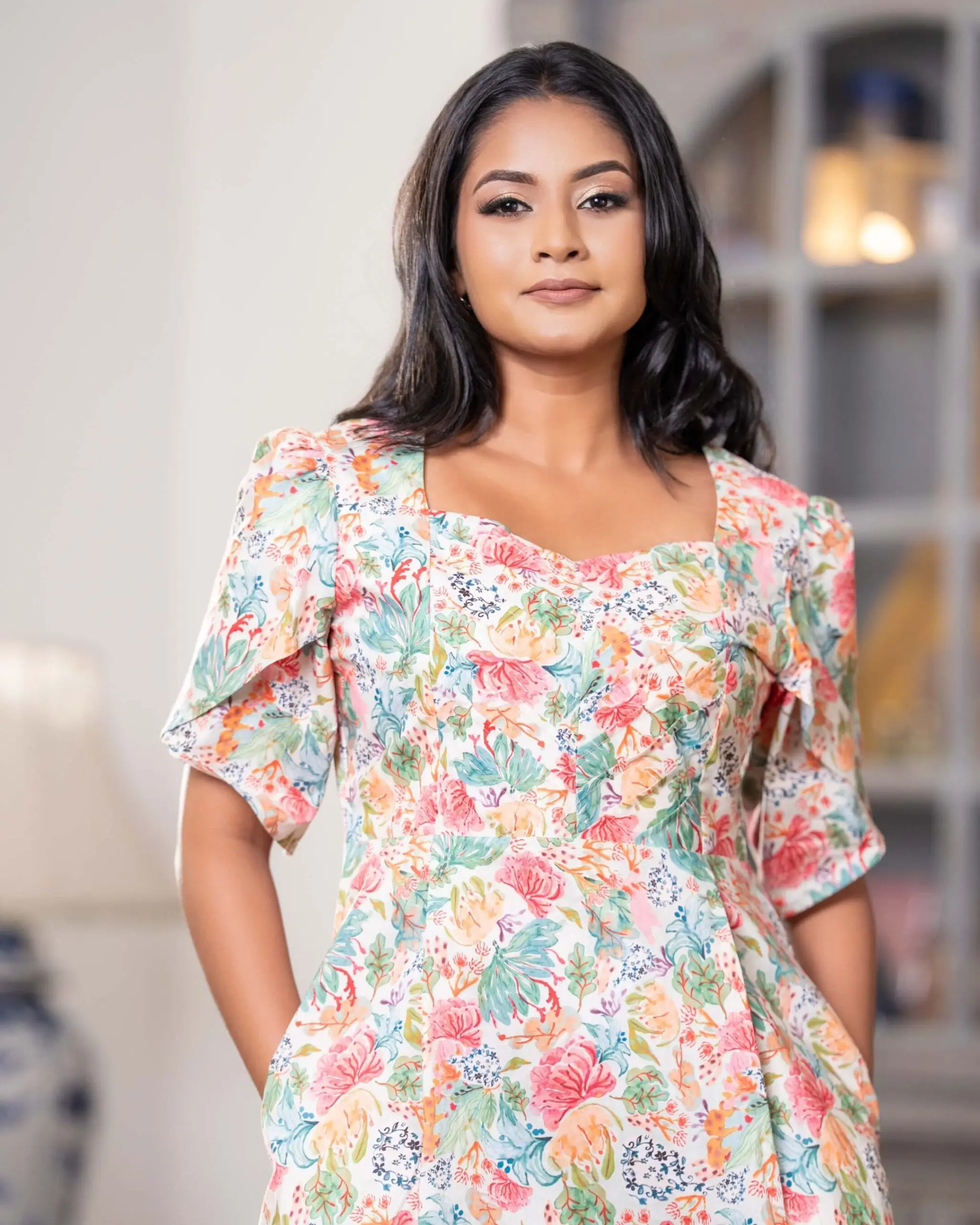 Petal Sleeve Pintuck Detail Short Floral Dress - Image 5