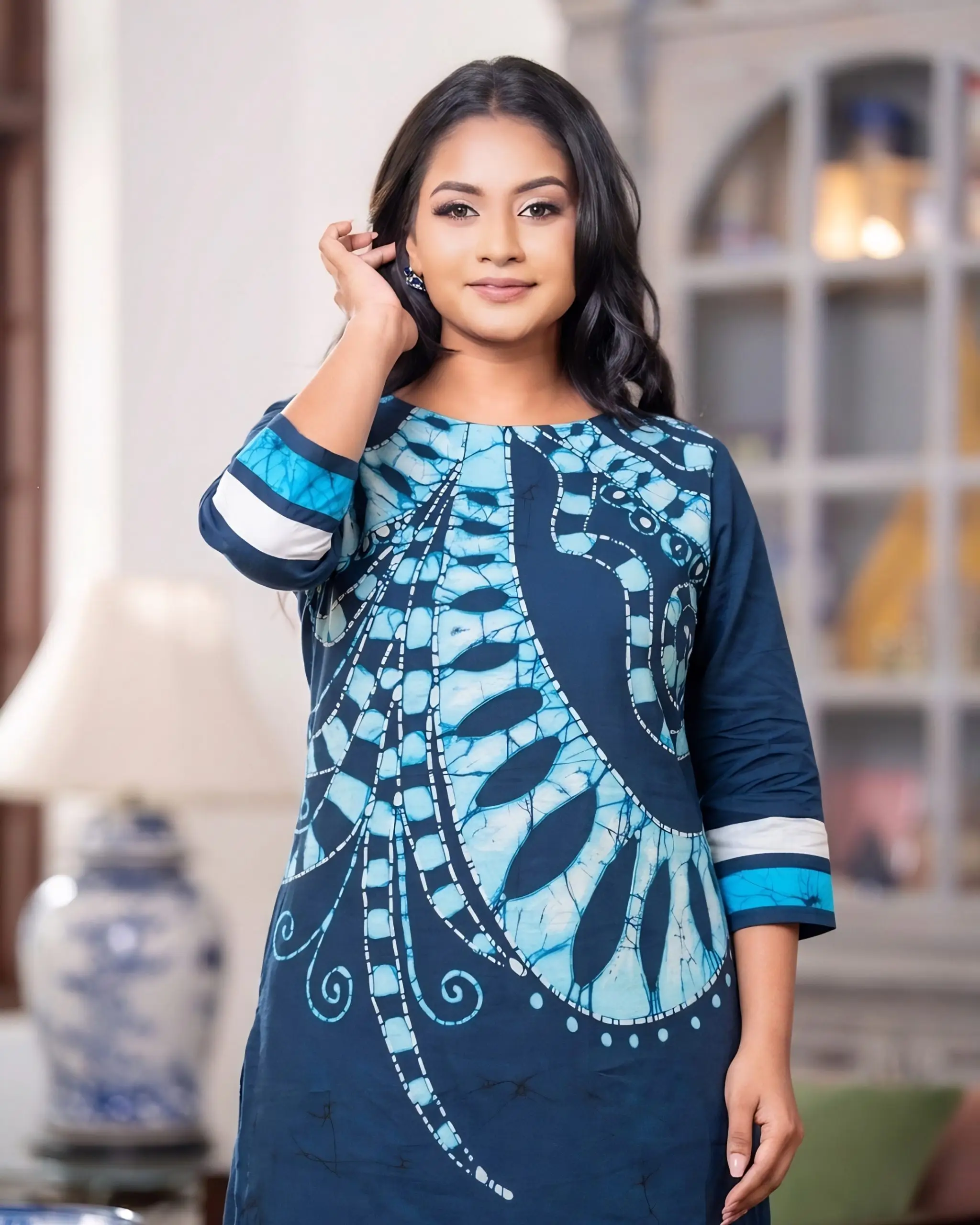 Indigo Sea-Fan Batik Short Dress