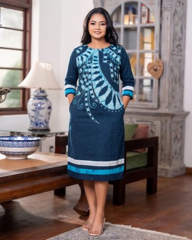 Indigo Sea-Fan Batik Short Dress