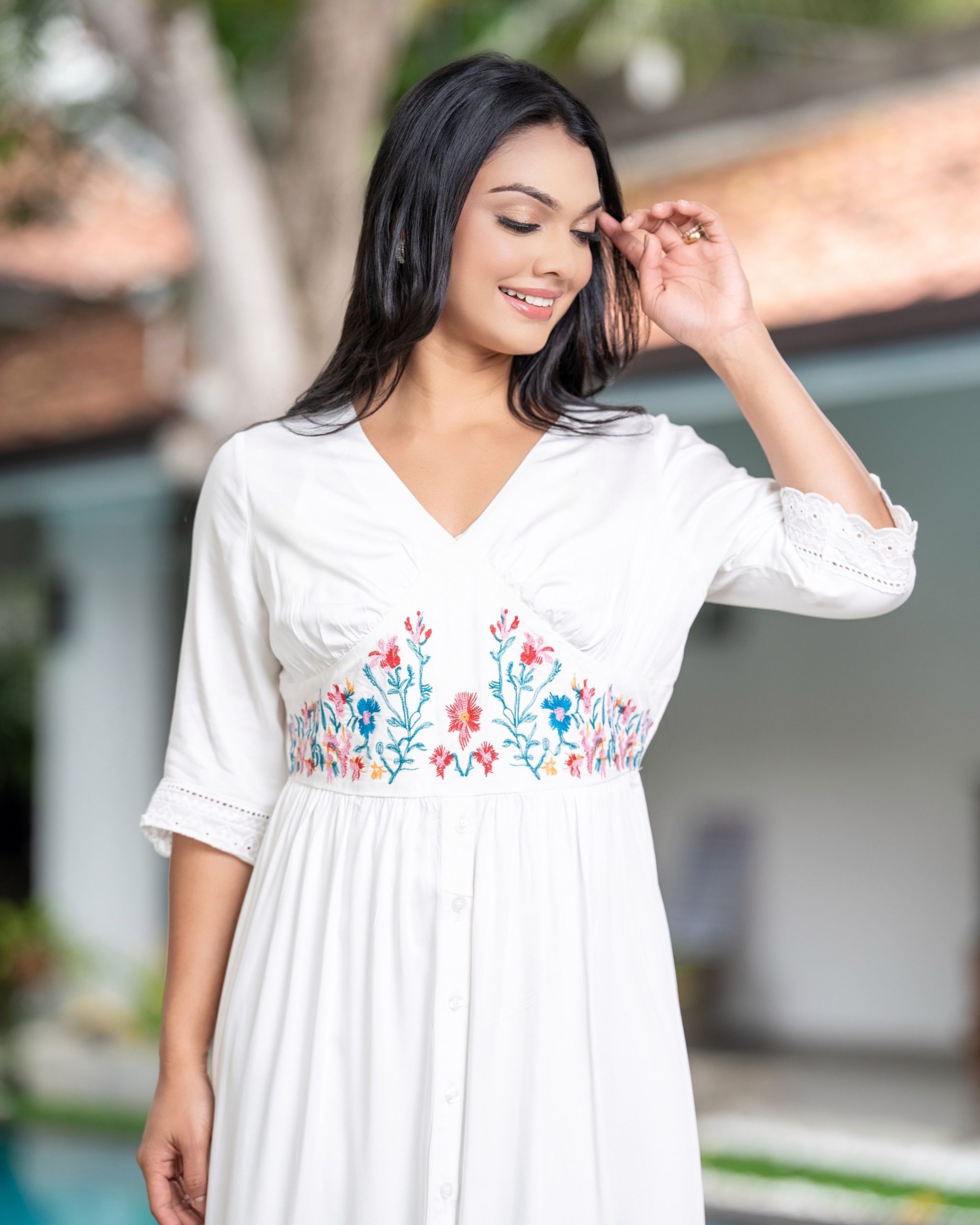Floral Embroidered Empire-Waist Maxi Dress - Image 4
