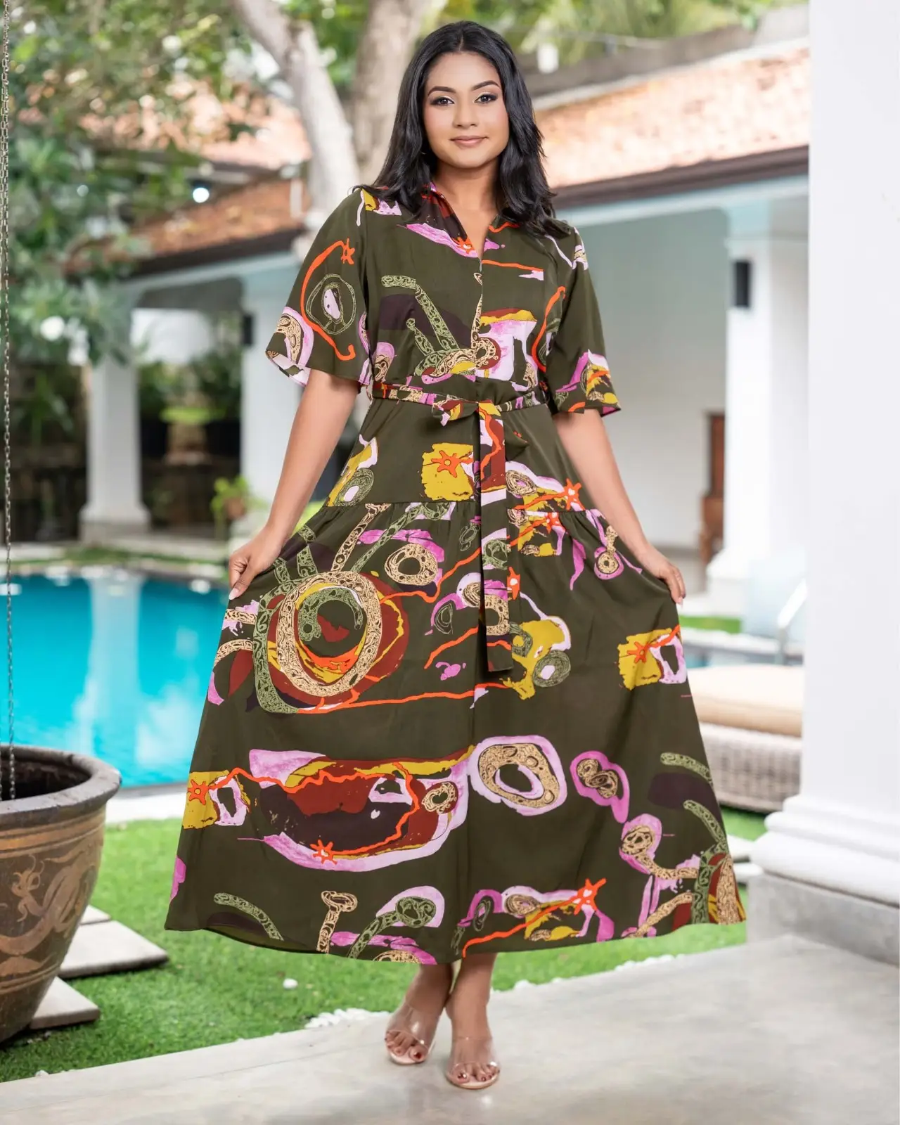Short Sleeve Button-Down Tiered Maxi Dress - Image 4