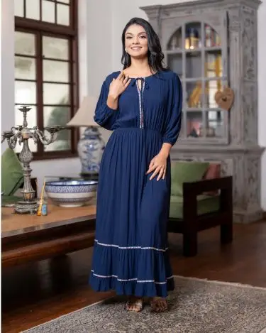 Lace Detailed Ruffled Maxi Dress