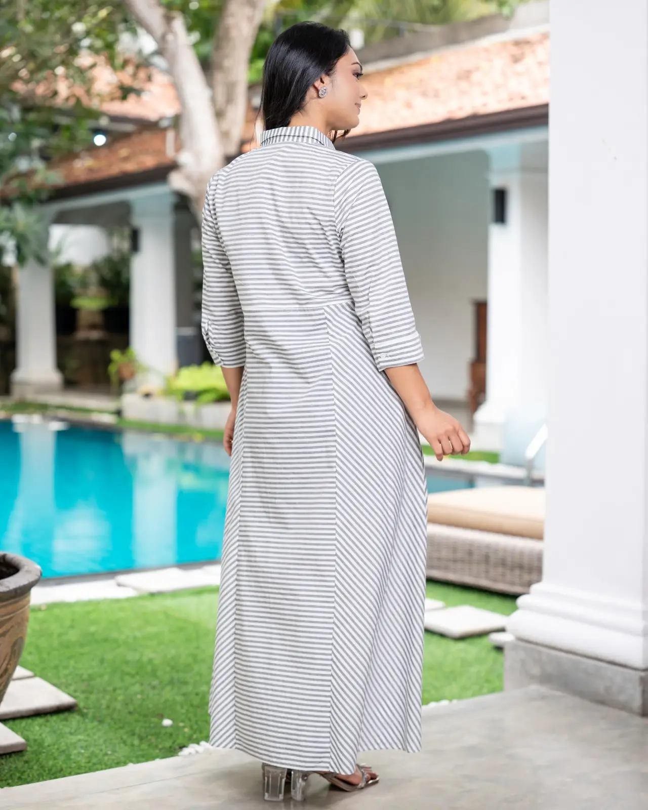 Curved-Empire Seam Stripe A-Line Maxi Dress - Image 4