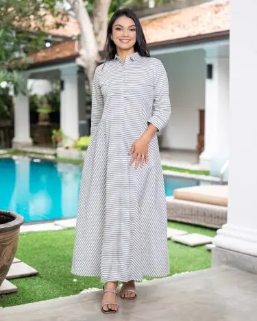 Curved-Empire Seam  Stripe A-Line Maxi Dress