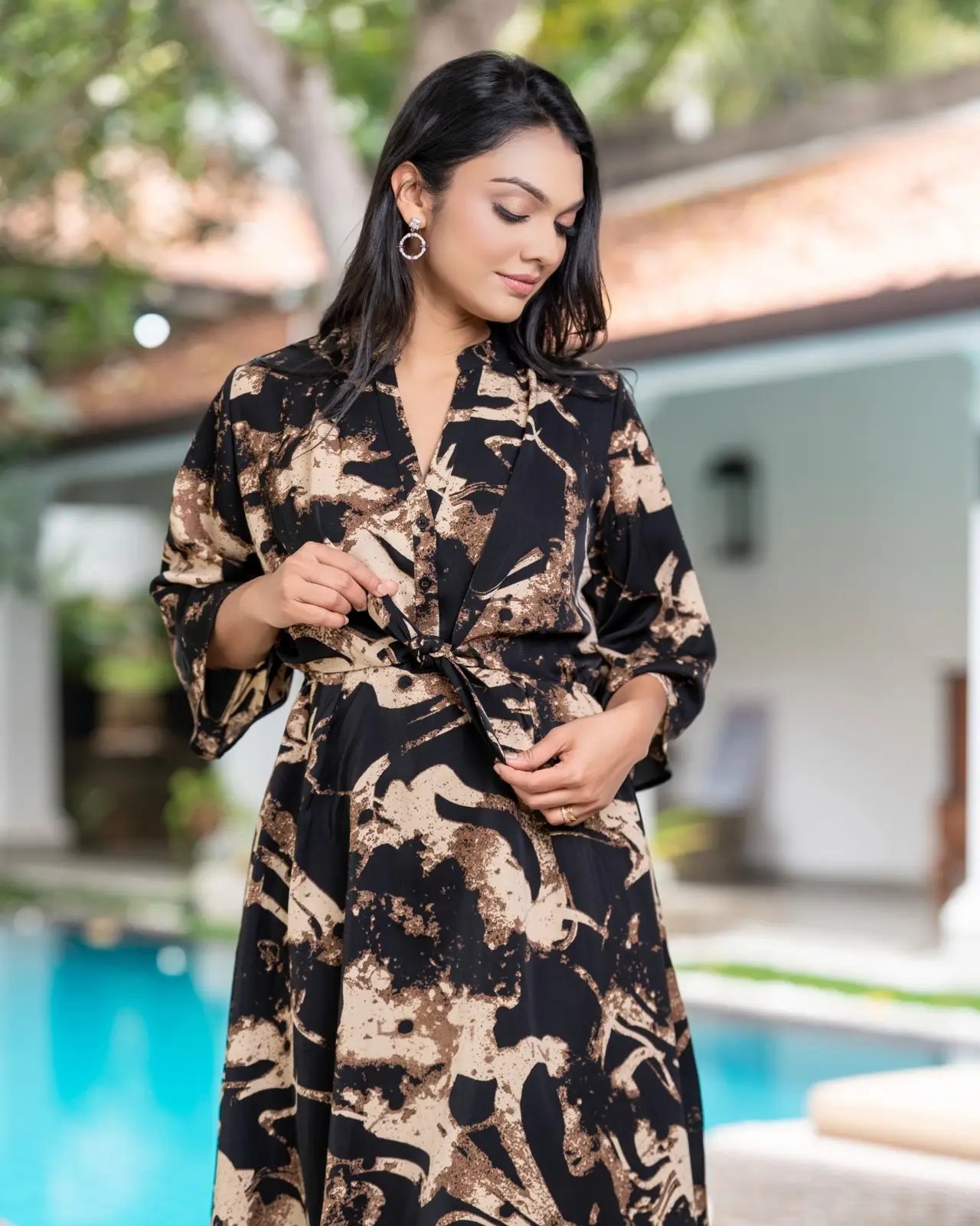 All Over Printed V-Neck Kimono-Sleeve Short Shirt Dress - Image 5