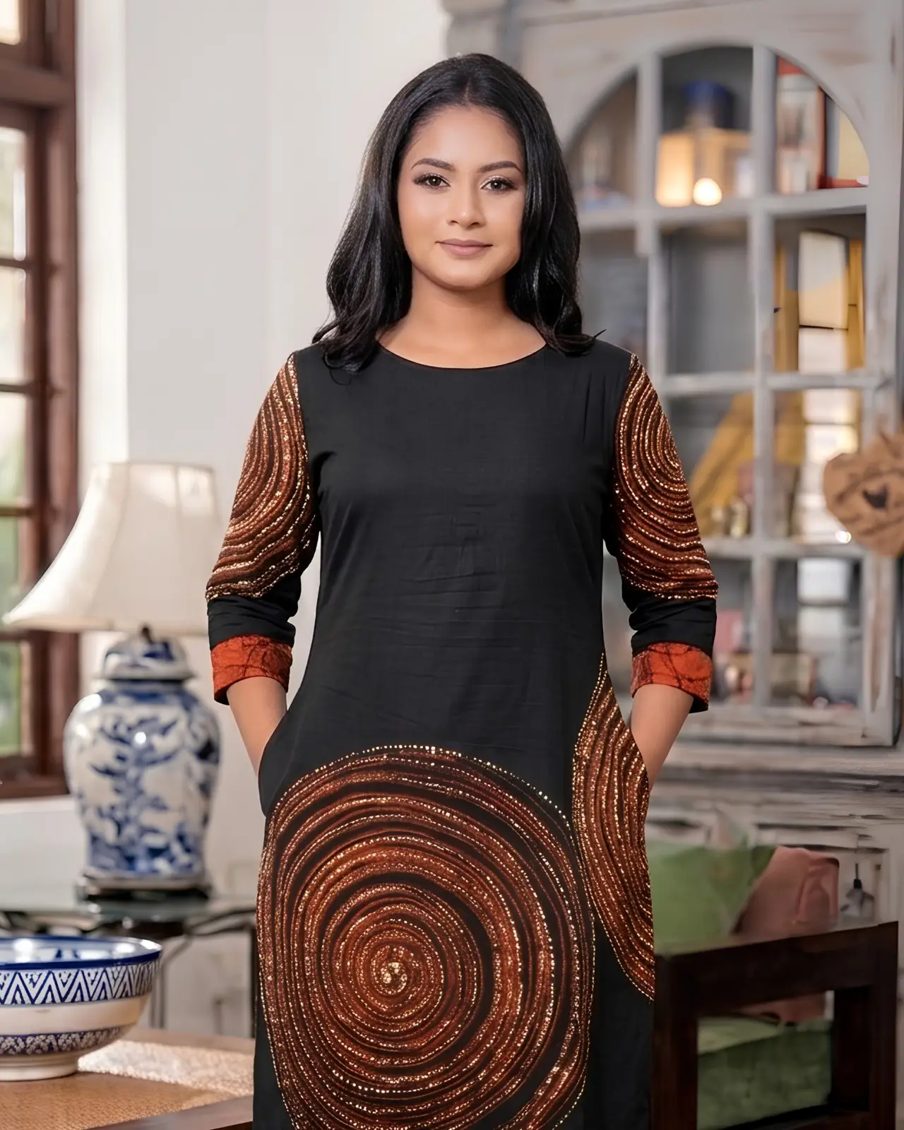 Abstract Detailed Short Batik Dress - Image 2