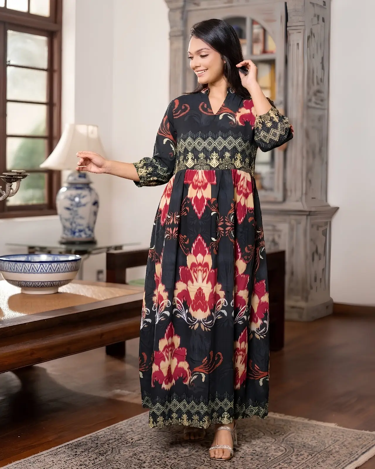 Border-Printed Empire Maxi Dress - Image 3