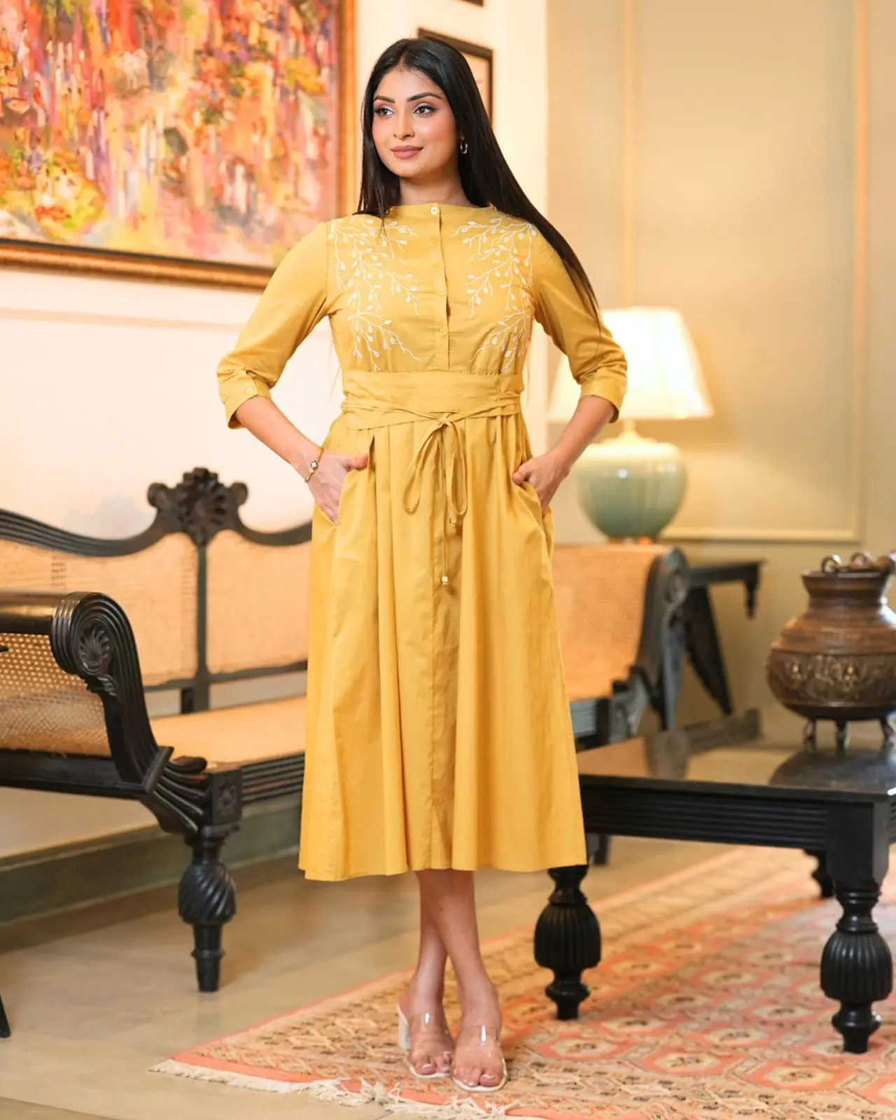 The Marigold Oasis Embroidered Midi Dress - Image 3