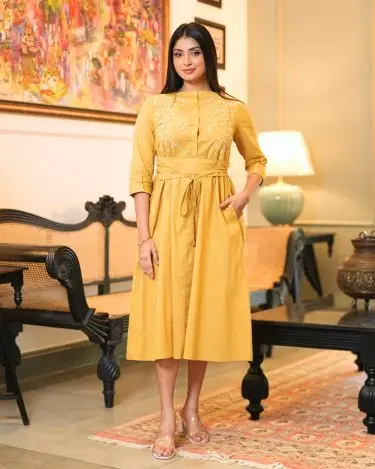 The Marigold Oasis Embroidered Midi Dress