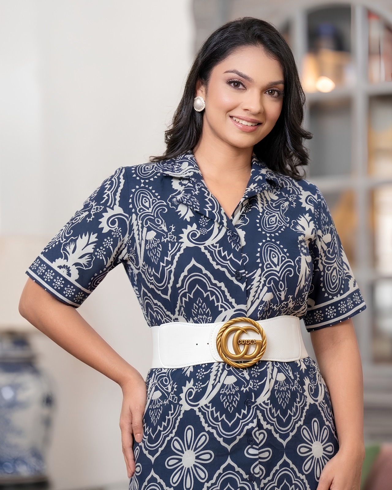 Mandala Motif Printed Lapel Collar Maxi Dress - Image 4