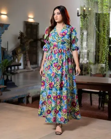 Empire Waist Enchanted Floral Print Maxi Dress
