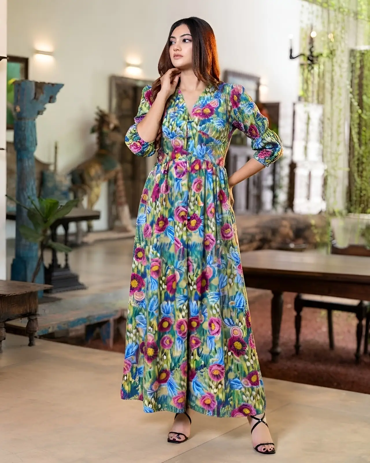 Empire Waist Enchanted Floral Print Maxi Dress - Image 2