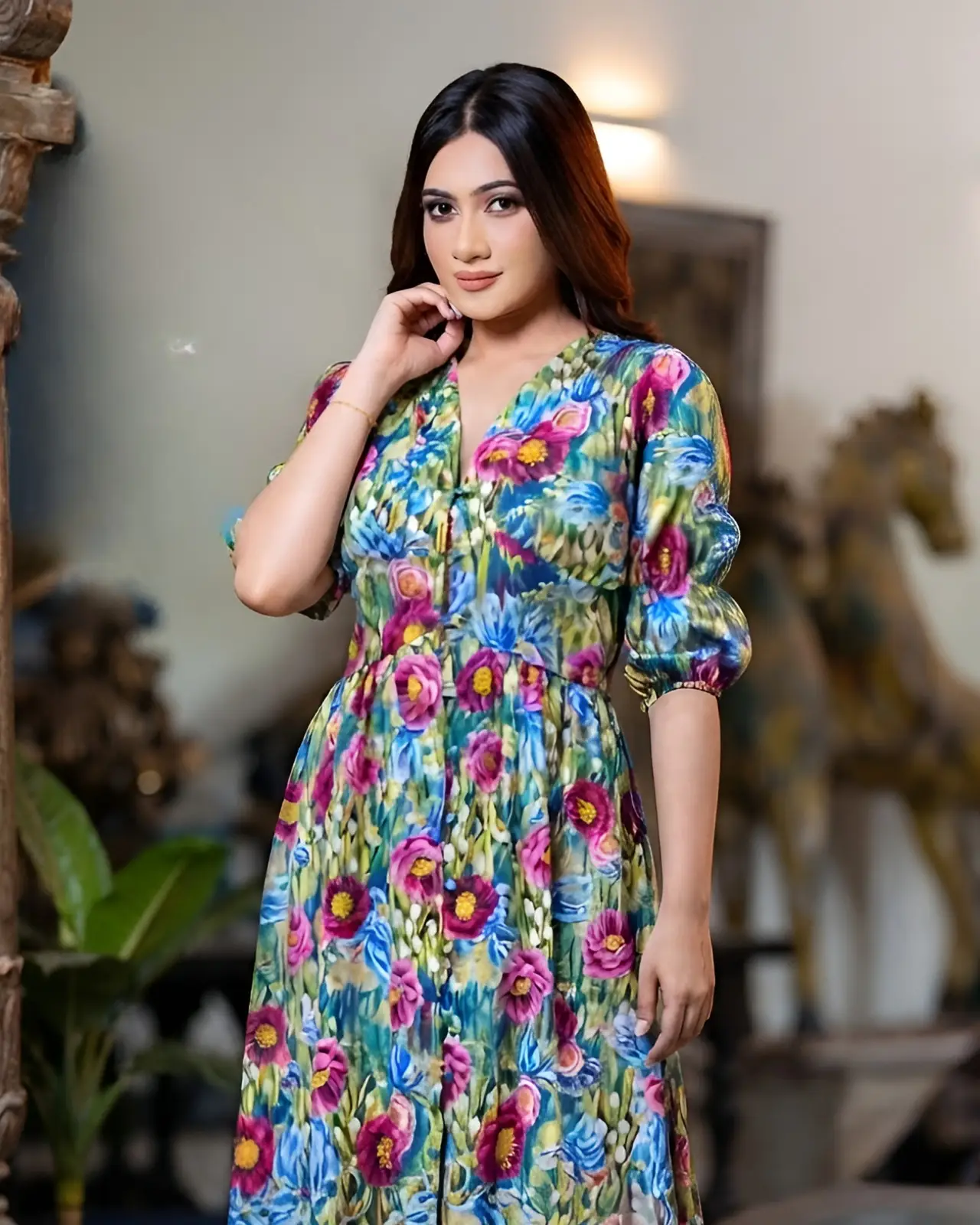 Empire Waist Enchanted Floral Print Maxi Dress - Image 4