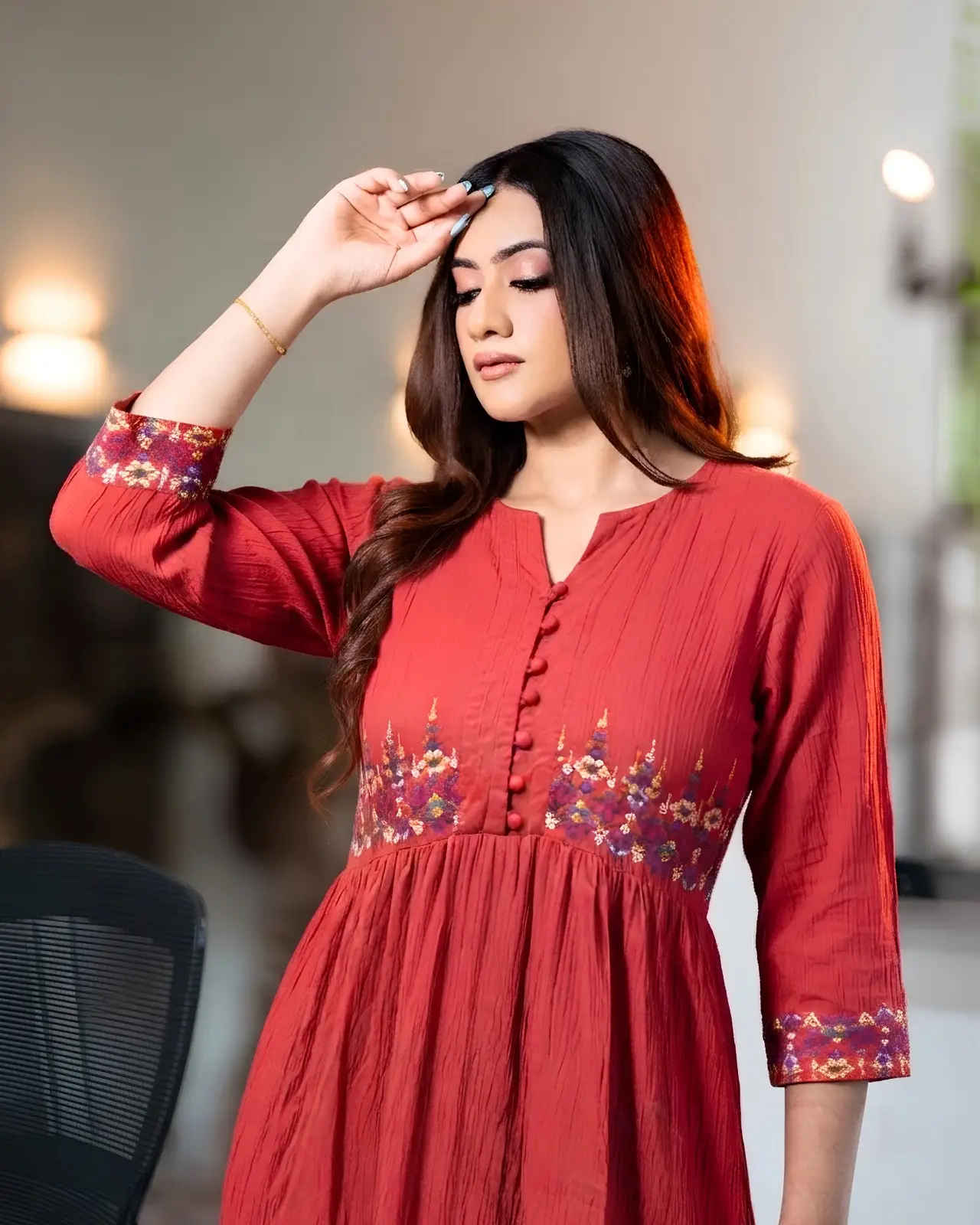 The Gathered Waist Poppy Fields Embroidered Midi Dress - Image 4