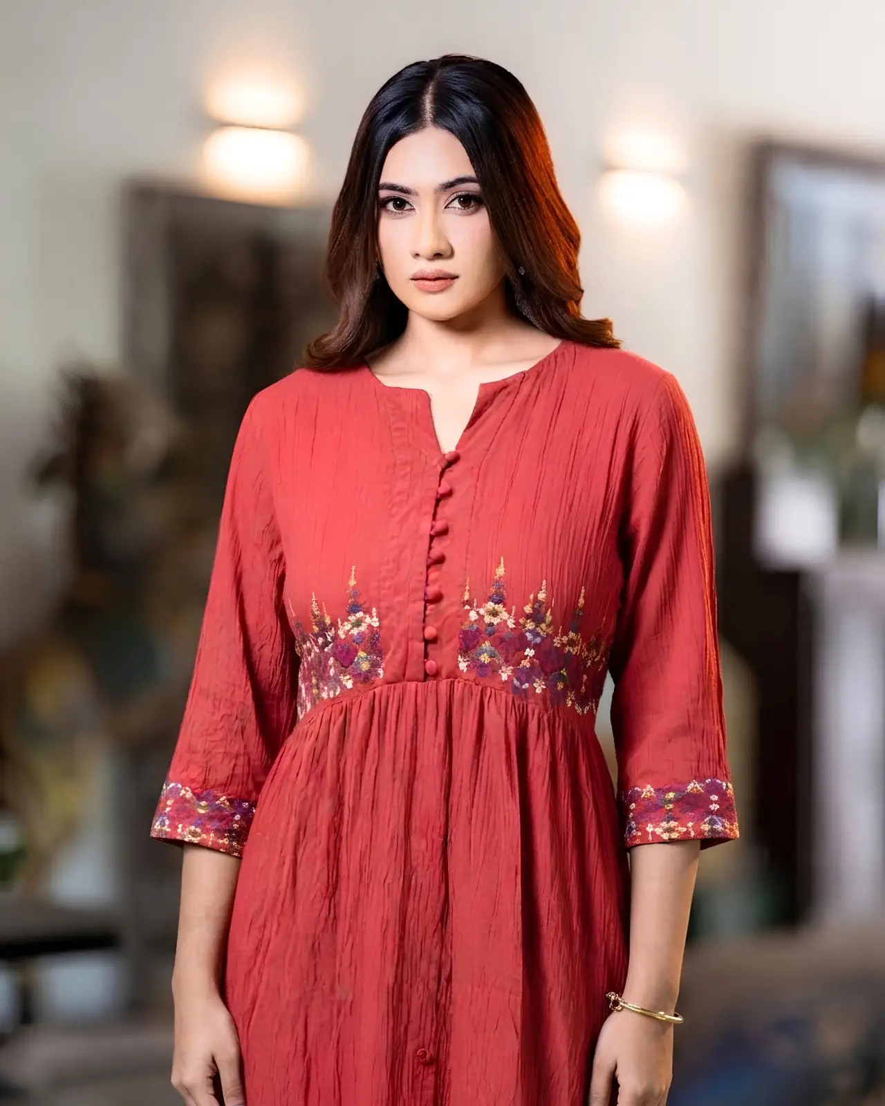 The Gathered Waist Poppy Fields Embroidered Midi Dress - Image 3