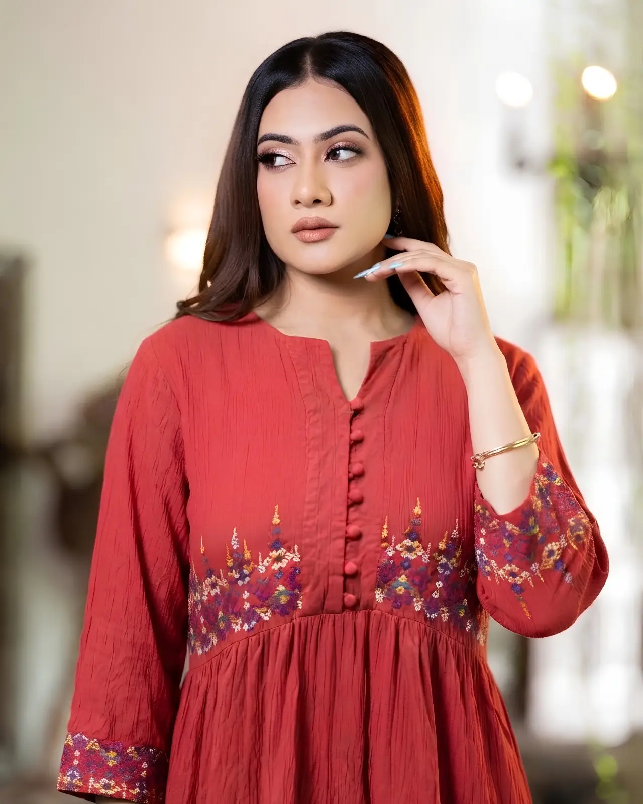 The Gathered Waist Poppy Fields Embroidered Midi Dress - Image 2