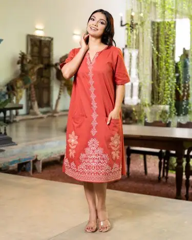 Desert Bloom Embroidered Short Shift Dress