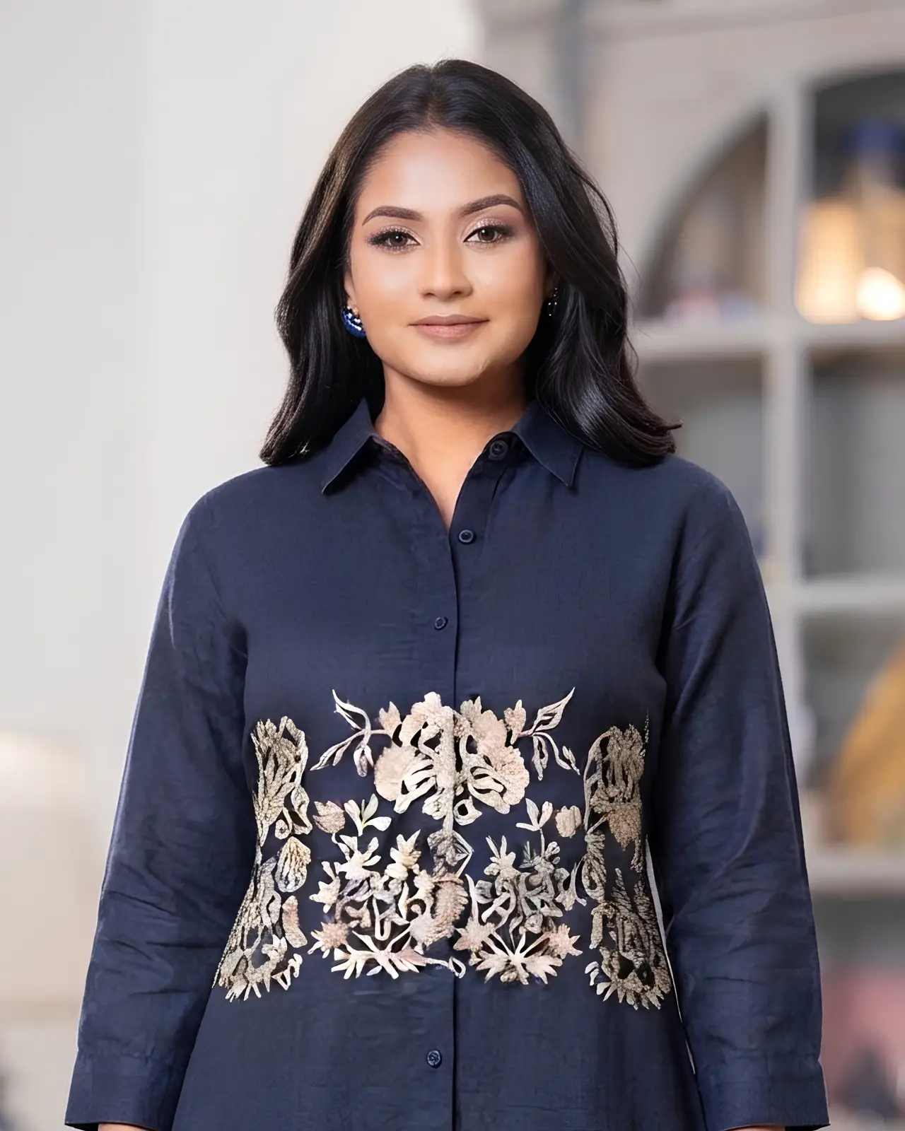 The Sapphire Mid Wait Embroidered Short Shirt Dress - Image 5