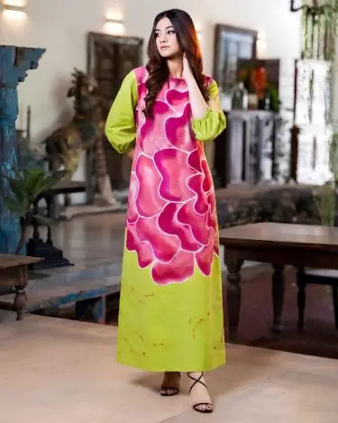 The Chartreuse Bloom Batik Maxi Dress