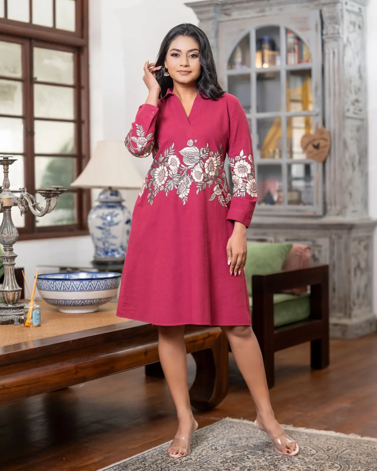 The Blush Bloom Print Shirt Collared Short Dress - Image 5