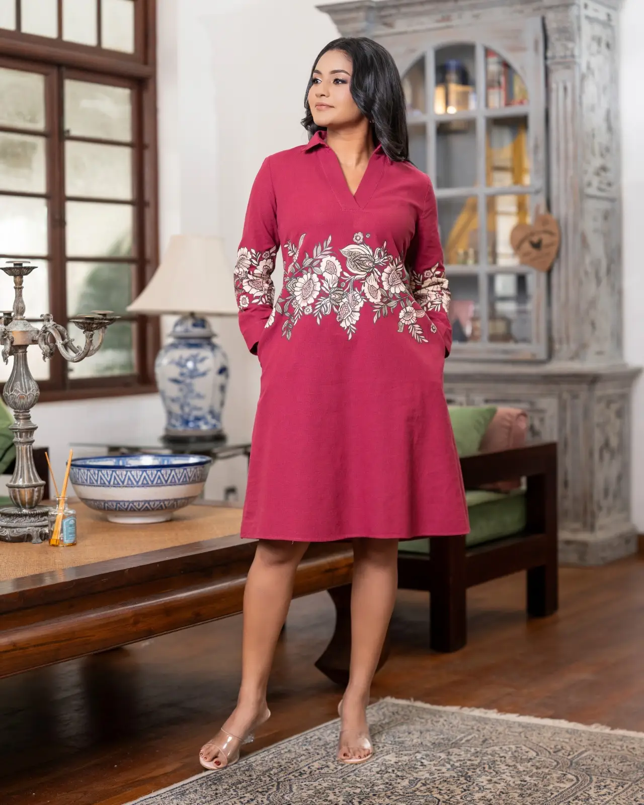 The Blush Bloom Print Shirt Collared Short Dress - Image 4