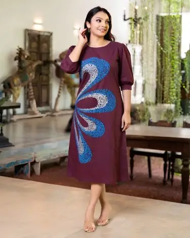 Midnight Plum Flora Puffed Sleeve Short Shift Dress