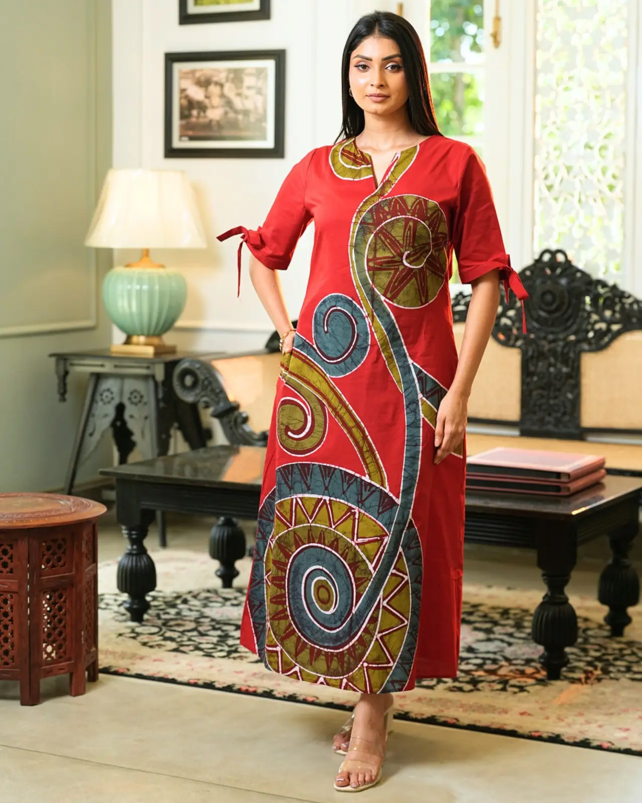 The Mosaic Wave A Line Batik Maxi Dress - Image 2