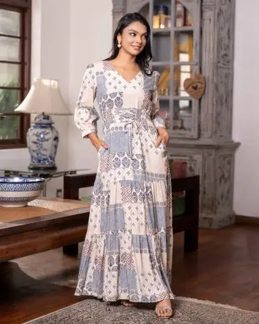 The Artisan Lace-Up Waist Tiered Maxi Dress