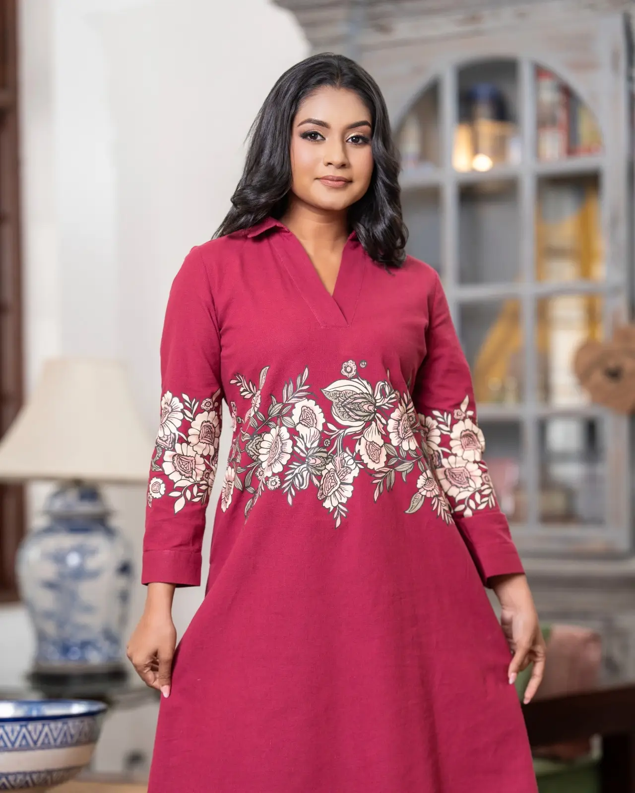 The Blush Bloom Print Shirt Collared Short Dress - Image 2