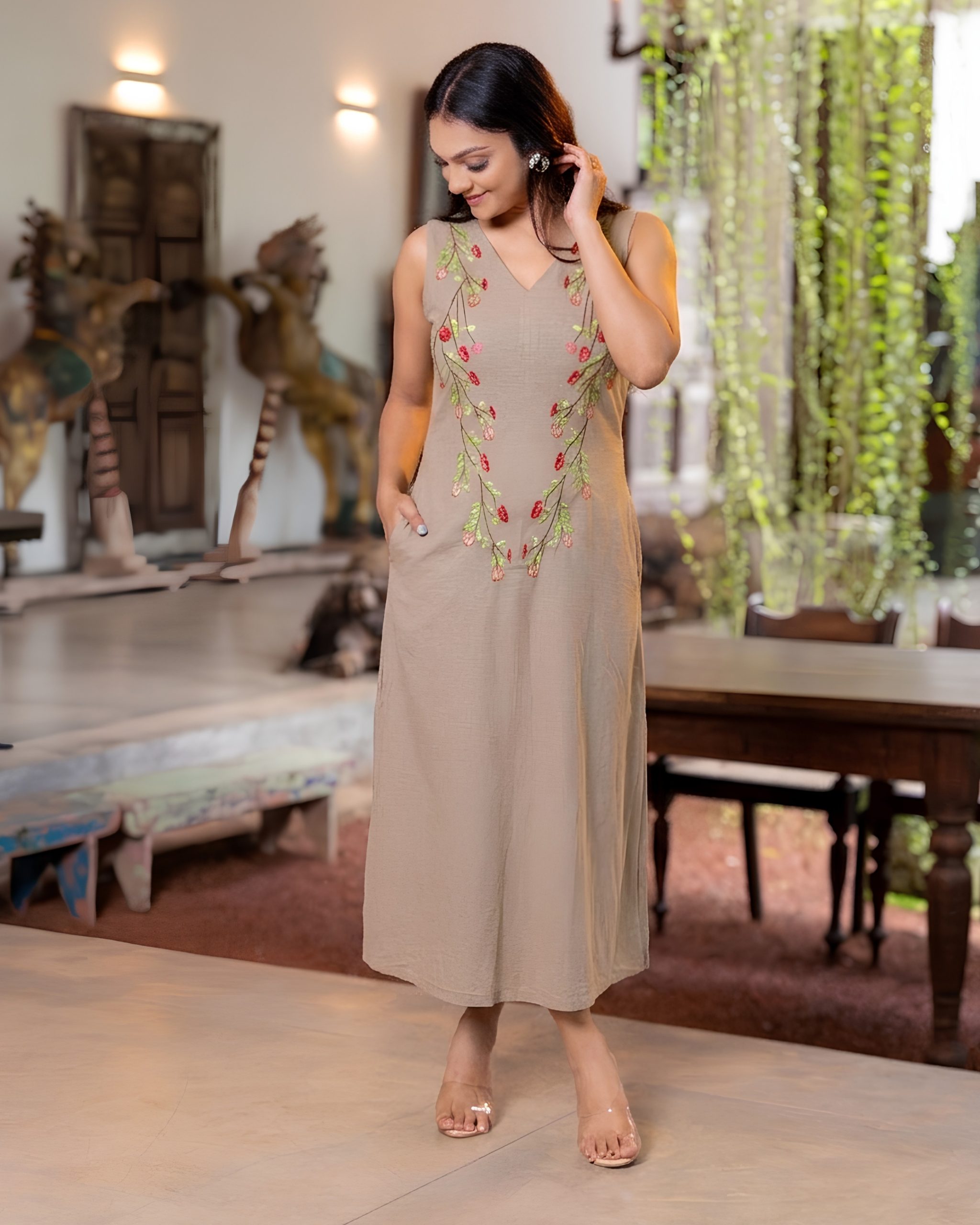 The Sleeveless Cascade Rose Embroidered Midi Dress - Image 2