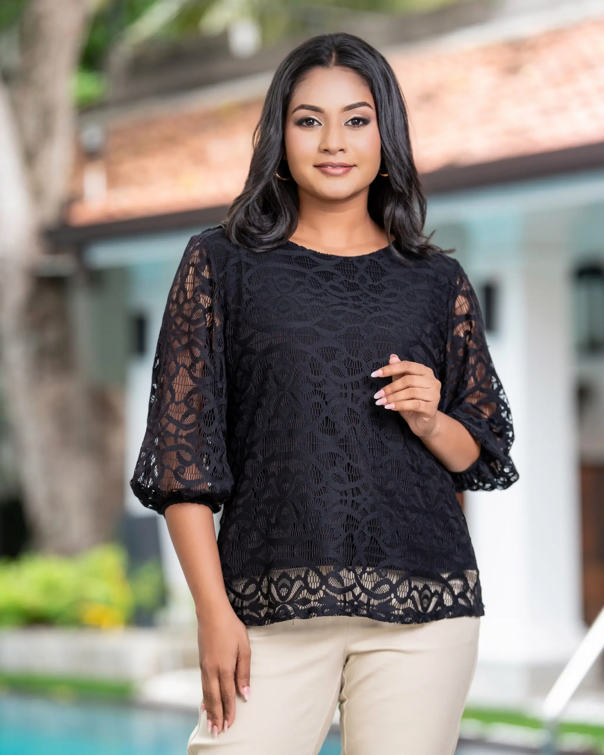Noir Dahlia Puffed Sleeve Lace Top - Image 6