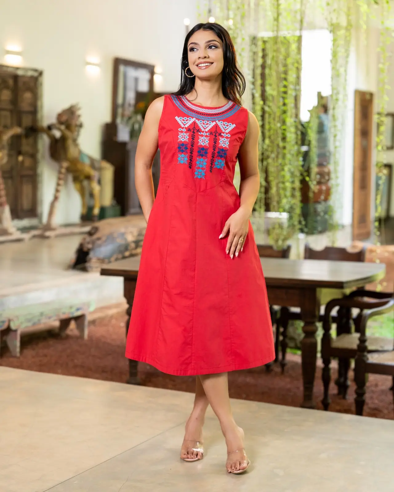The Bohemian Yoke Embroidered Sleeveless Short Dress - Image 3