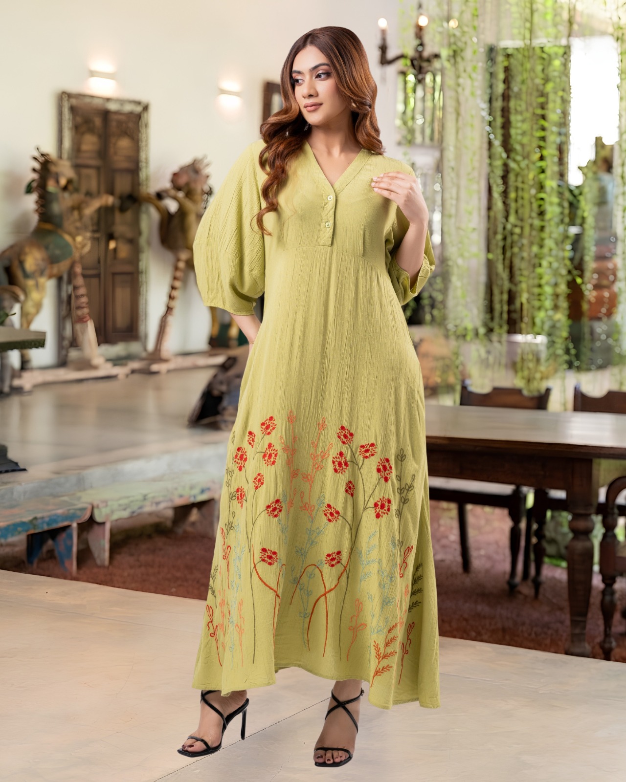 Enchanted Garden Embroidered Flared Maxi Dress