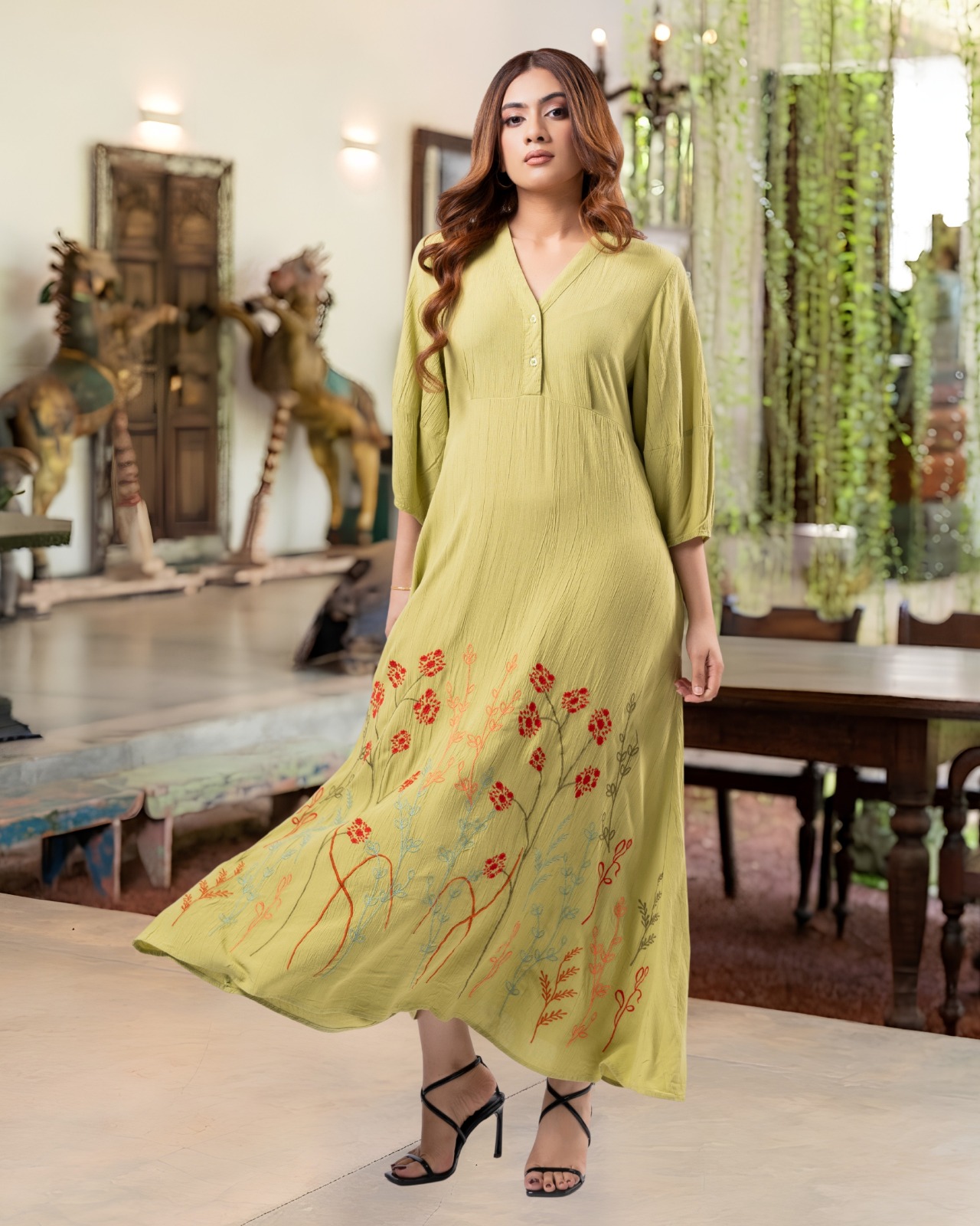 Enchanted Garden Embroidered Flared Maxi Dress - Image 5