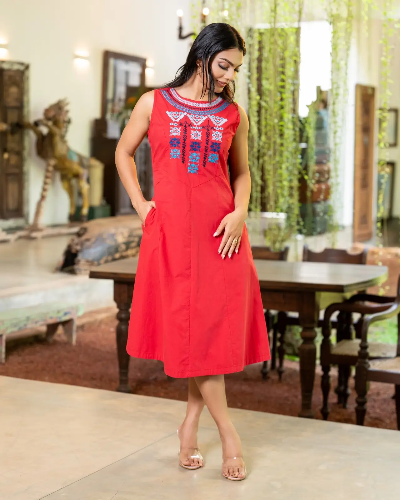 The Bohemian Yoke Embroidered Sleeveless Short Dress - Image 2