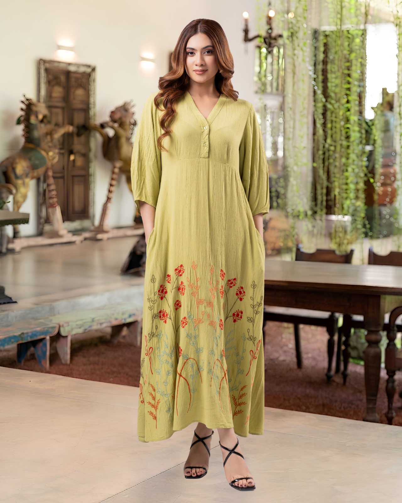 Enchanted Garden Embroidered Flared Maxi Dress - Image 4
