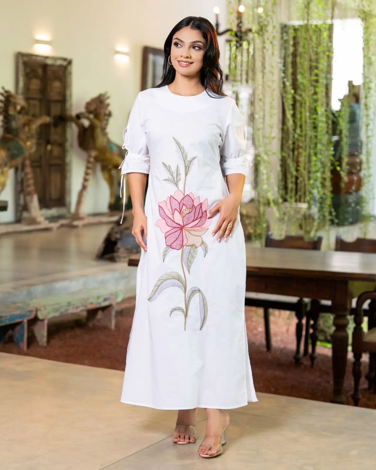 The Lotus Bloom Ruched Puff Sleeve Maxi Dress - Image 3