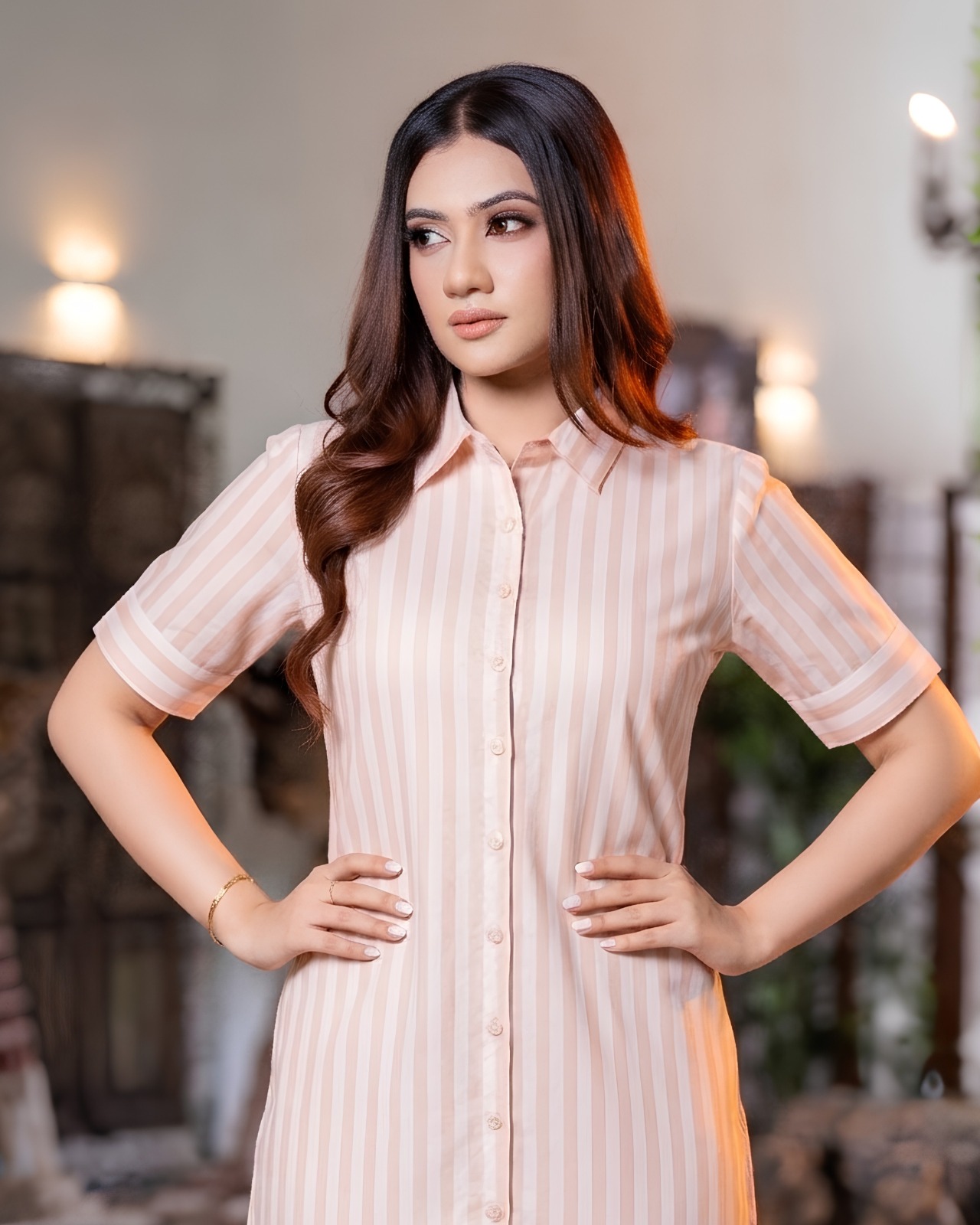 Classic Pinstripe Short Shirt Dress - Image 4