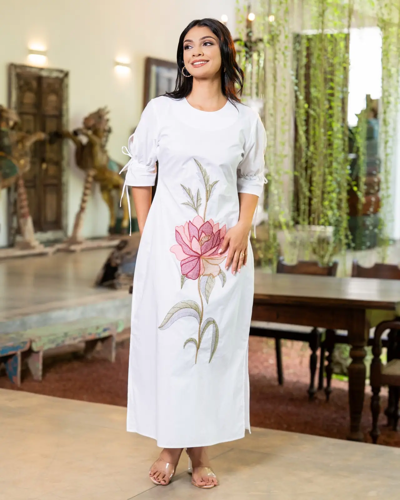 The Lotus Bloom Ruched Puff Sleeve Maxi Dress - Image 2