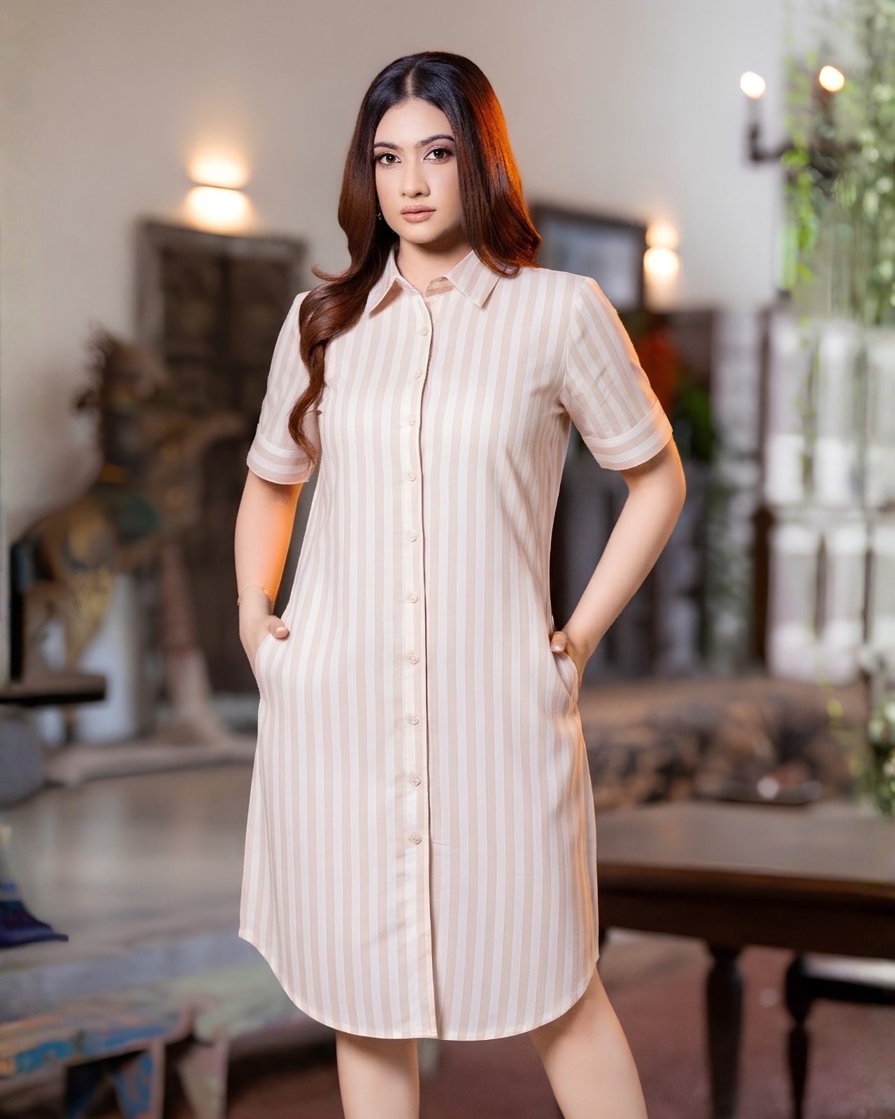 Classic Pinstripe Short Shirt Dress - Image 2