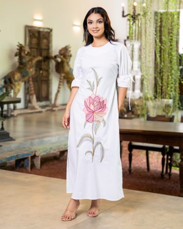 The Lotus Bloom Ruched Puff Sleeve Maxi Dress