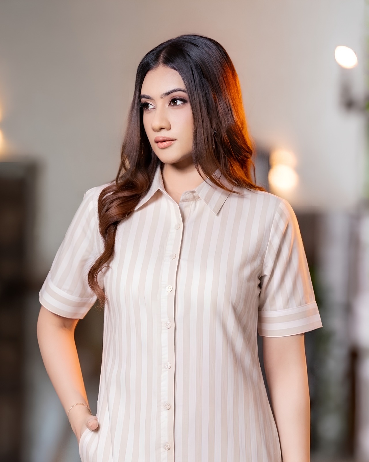 Classic Pinstripe Short Shirt Dress - Image 5